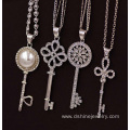 Full Rhinestone Chain Silver Plated Key Necklace For Lady